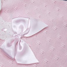 MC765-Pink: Baby Knitted Dress With Bow & Lace (0-9 Months)