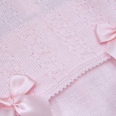 MC777-Pink: Baby Knitted 2 Piece Set With Double Bows (0-9 Months)
