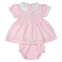 8010A: Baby Girls Smocked Dress & Pant Outfit (0-9 Months)