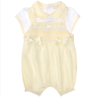 8045A: Baby Girls Lemon Smocked Dungaree Set (0-9 Months)