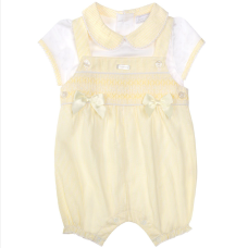 8045A: Baby Girls Lemon Smocked Dungaree Set (0-9 Months)