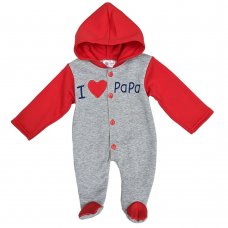 A02: Baby " I Love Papa"  Hooded All In One (0-9 Months)