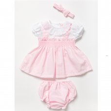 A03166A: Baby Girls Dress, Pant & Headband Set (0-9 Months)