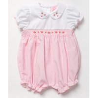 A03173: Baby Girls Striped Romper With Floral Embroidery (0-9 Months)