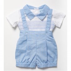 A03192A:  Baby Boys Smocked Top & Gingham Dungaree Outfit (0-9 Months)