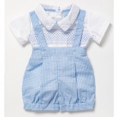 A03208:  Baby Boys Smocked Top & Gingham Dungaree Outfit (0-9 Months)