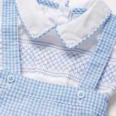 A03208:  Baby Boys Smocked Top & Gingham Dungaree Outfit (0-9 Months)