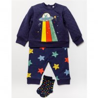A24251: Baby Boys Space Quilted Top, Jog Pant & Socks Outfit  (0-12 Months)