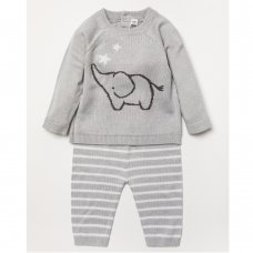 A24271: Baby Grey Knitted 2 Piece Outfit (0-9 Months)