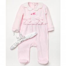 A24296: Baby Girls Velour All In One On A Satin Padded Hanger (0-9 Months)