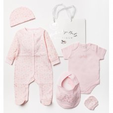 A24393: Baby Girls Floral 6 Piece Mesh Bag Gift Set (NB-6 Months)