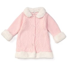 A24450: Baby Girls Lined Fur Trim Knitted Coat  (3-24 Months)