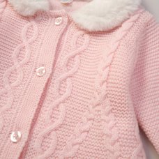 A24450: Baby Girls Lined Fur Trim Knitted Coat  (3-24 Months)