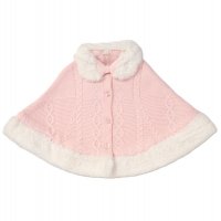 A24453: Baby Girls Lined Fur Trim Knitted Poncho/Cape  (3-24 Months)