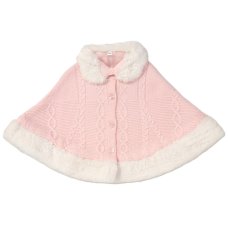 A24453: Baby Girls Lined Fur Trim Knitted Poncho/Cape  (3-24 Months)