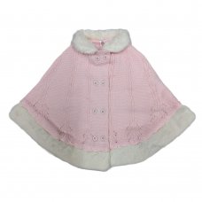 A24453: Baby Girls Lined Fur Trim Knitted Poncho/ Cape  (3-24 Months)