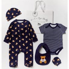 A24467: Baby Boys Bear 6 Piece Mesh Bag Gift Set (NB-6 Months)