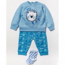 A24469: Baby Boys Lion Quilted Top, Jog Pant & Socks Outfit  (0-12 Months)