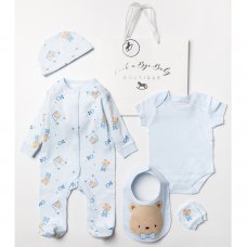 A24493: Baby Boys Bear 6 Piece Mesh Bag Gift Set (NB-6 Months)