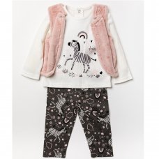A24526: Baby Girls Fur Gilet, Zebra Print Top & Legging Outfit (3-24 Months)