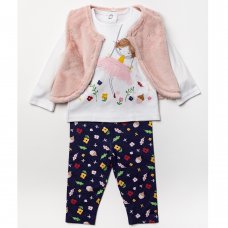 A24527: Baby Girls Fur Gilet, Fairy Print Top & Legging Outfit (3-24 Months)