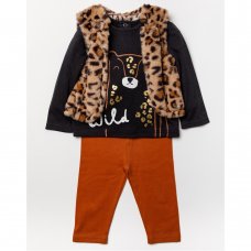 A24531: Baby Girls  Leopard Fur Gilet, Top & Legging Outfit (3-24 Months)