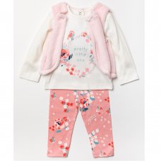 A24537: Baby Girls Fur Gilet, Floral Print Top & Legging Outfit (3-24 Months)