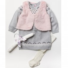 A24617: Infant Girls Knitted 3 Piece Outfit On A Satin Padded Hanger (12 Months- 3 Years)
