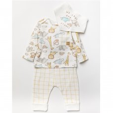 A24772: Baby Unisex Organic Cotton Top, Jog pant & Bib Outfit (0-18 Months)