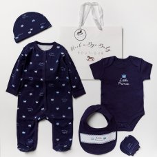 A24786: Baby Boys Little Prince 6 Piece Mesh Bag Gift Set (NB-6 Months)