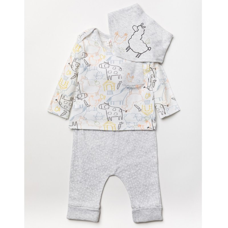 A24829: Baby Unisex Organic Cotton Top, Jog Pant & Bib Outfit (0-18 Months)