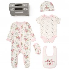 AQMT4C: Baby Girls Floral 6 Piece Mesh Bag Gift Set (NB-6 Months)