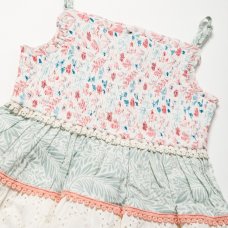 B03307: Girls Floral Print Tiered Dress With Smocking (3-11 Years)