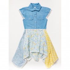 B03316: Girls Chambray Floral Dress (3-11 Years)
