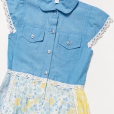 B03316: Girls Chambray Floral Dress (3-11 Years)