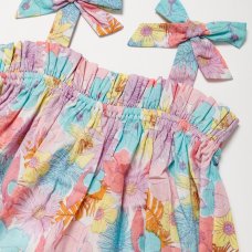 B03323: Girls Floral Print Tie Shoulder Dress (2-7 Years)