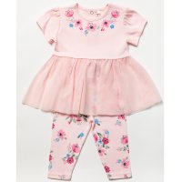 B03441: Baby Girls Floral Tutu Dress & Leggings Outfit (3-24 Months)