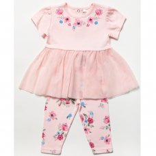B03441: Baby Girls Floral Tutu Dress & Leggings Outfit (3-24 Months)