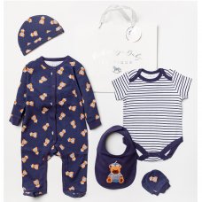B03544: Baby Boys Sailor Bear 6 Piece Mesh Bag Gift Set (NB-6 Months)