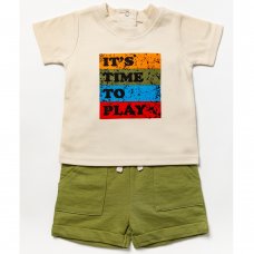 B03566:  Boys Time To Play Top & Short Outfit (12 Months - 3 Years)