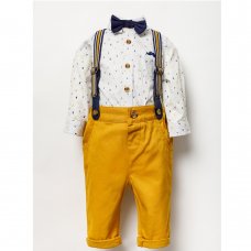 B03761: Baby Boys Bodysuit Shirt With Bow Tie & Chino Pant With Braces Outfit (0-18 Months)