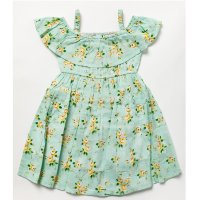 B03775: Girls Floral Print Bardot Dress With Pockets (3-11 Years)