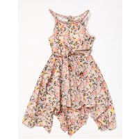 B03780: Girls Floral Print Handkerchief Hem Dress (3-11 Years)