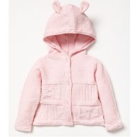 B03799: Baby Pink Cotton Knit Bear Hooded Cardigan (0-12 Months)