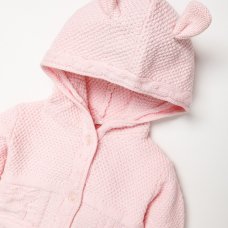 B03799: Baby Pink Cotton Knit Bear Hooded Cardigan (0-12 Months)