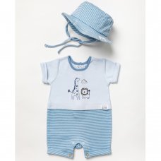 B03802: Baby Boys Organic Romper & Sun Hat (NB-6 Months)