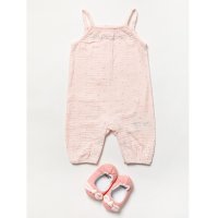 B03875: Baby Girls Muslin Fabric Romper With Shoes (0-9 Months)
