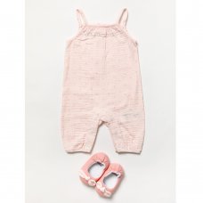 B03875: Baby Girls Muslin Fabric Romper With Shoes (0-9 Months)