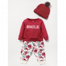 B03894:  Baby Girls Floral 3 Piece Outfit (0-18 Months)