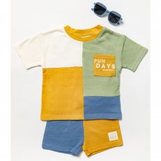 B03908: Baby Boys Waffle Top & Short Outfit With Sunglasses (12-24 Months)